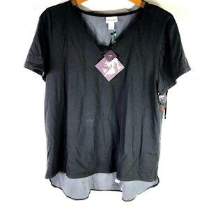 Ava & Viv Black, Silky Ruched Back, Short Sleeve V-Neck Top Plus Size X (14W)